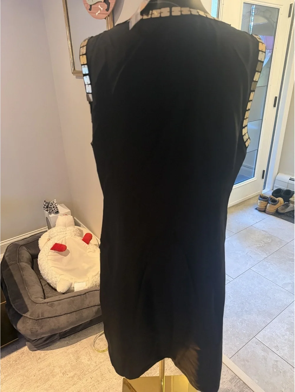 NWT Tory Burch Gillies Black Silk Shift Embellished Metallic Maxi dress 14